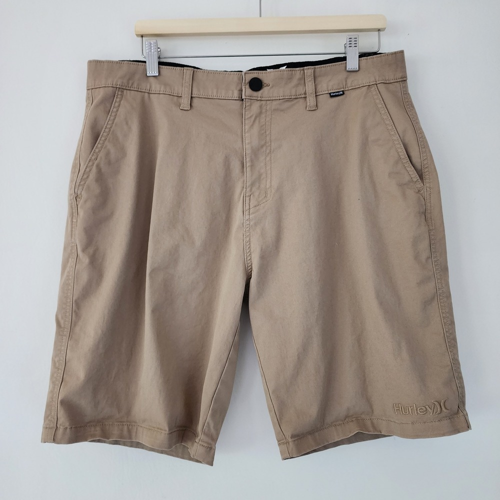 Hurley Mens 36 Beige Khaki Shorts Casual Flat Front Surf Skate